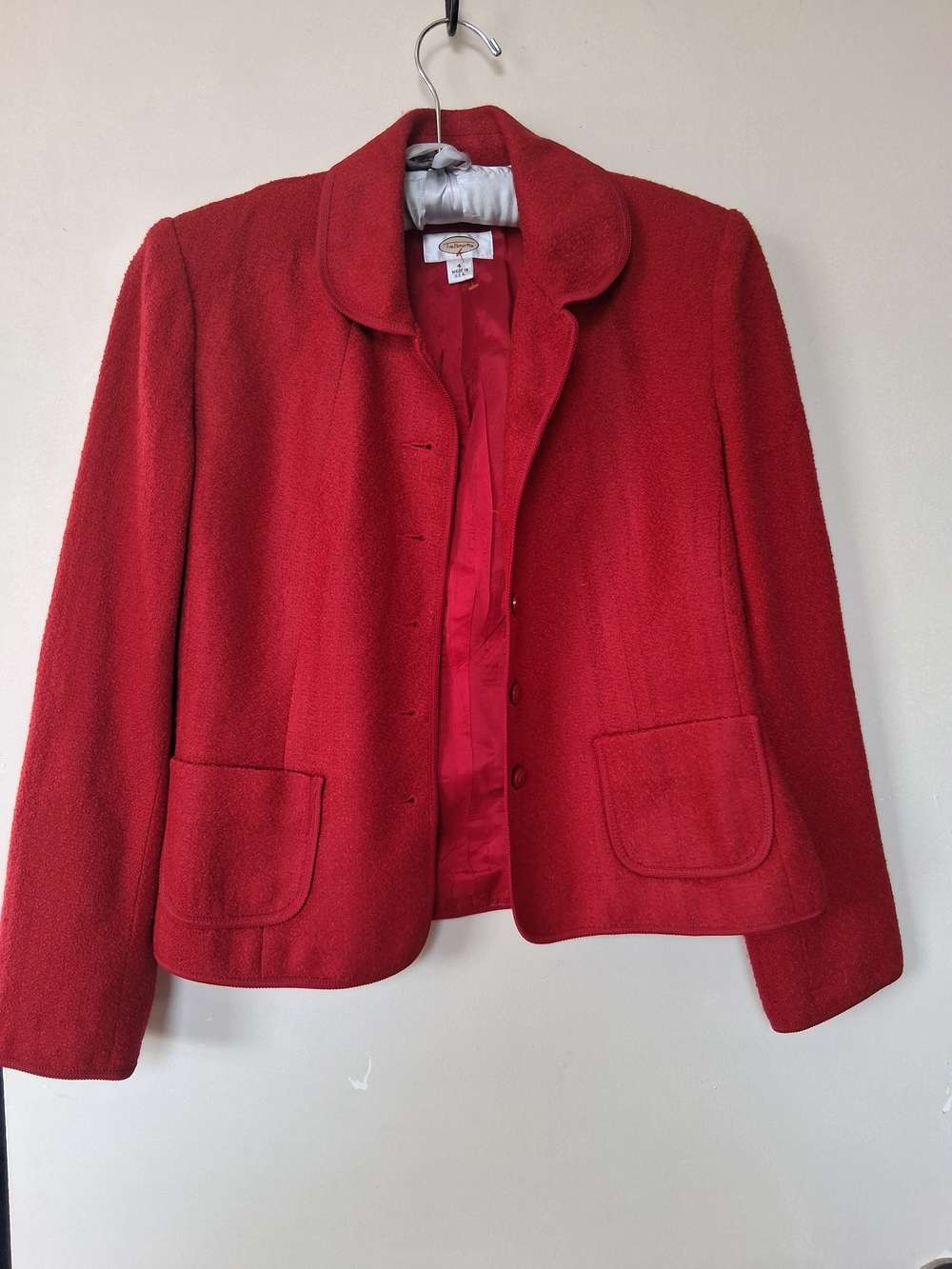 Talbots Red Wool-Blend Rounded Collar Blazer